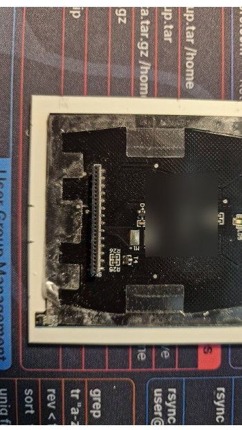 Back of the electrode board: hatched copper pour, the pin header to the controller board, the status LED and the temperature sensor. Board markings blurred.