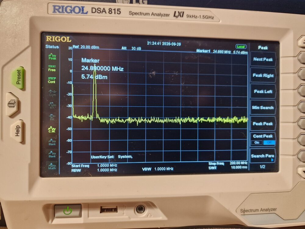 Output spectrum on 12m, 1-200 MHz