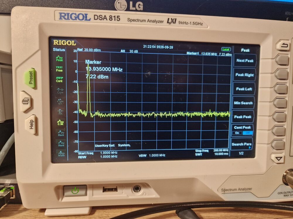 Output spectrum on 20m, 1-200 MHz